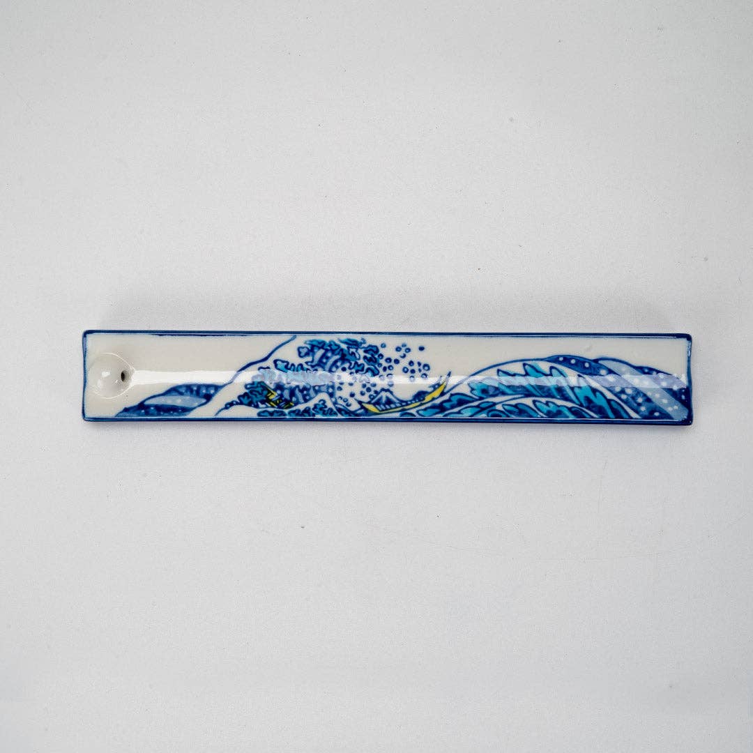 Handpainted Ceramic Incense Holder 9 inch L Great Wave - The Continental Ranch