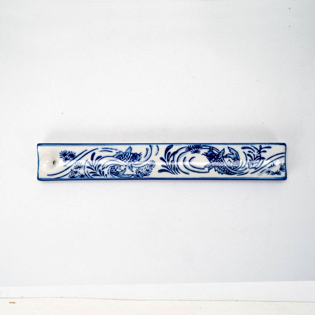 Handpainted Ceramic Incense Holder 9 inch L Koi Fish koi - The Continental Ranch