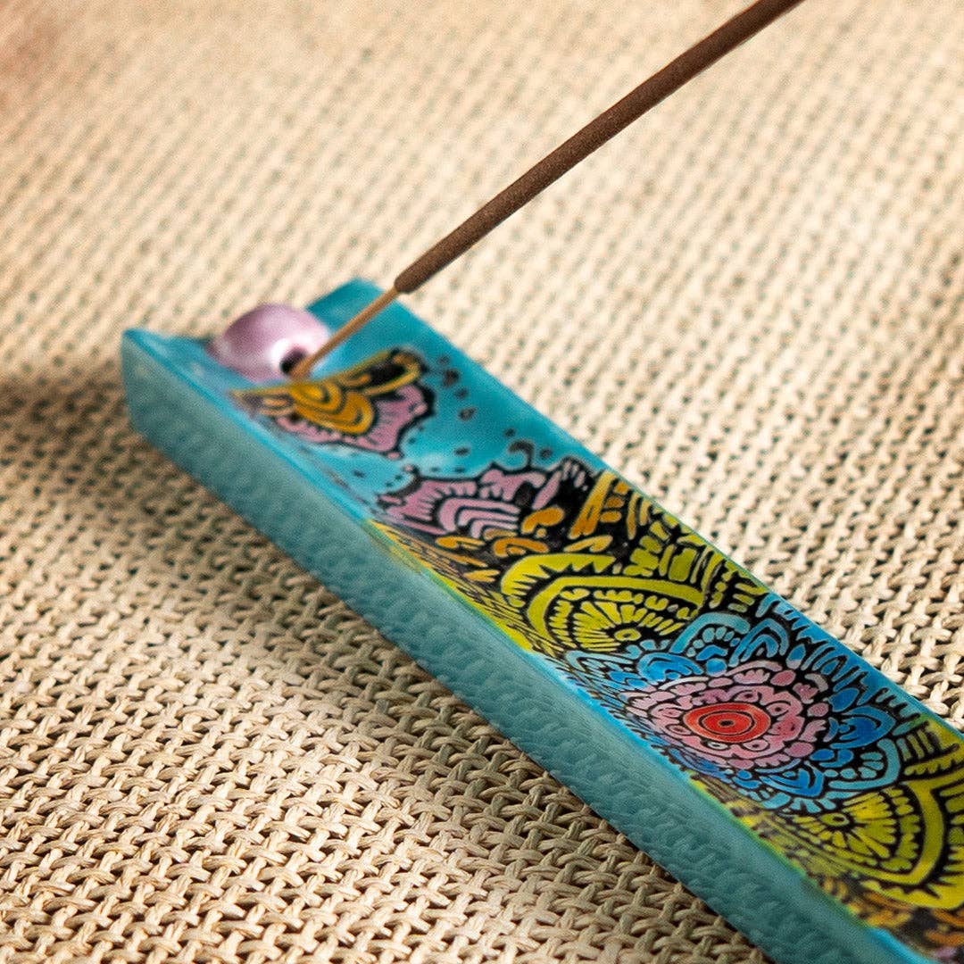 Handpainted Ceramic Incense Holder 9 inch L Mandala (1/72) - The Continental Ranch