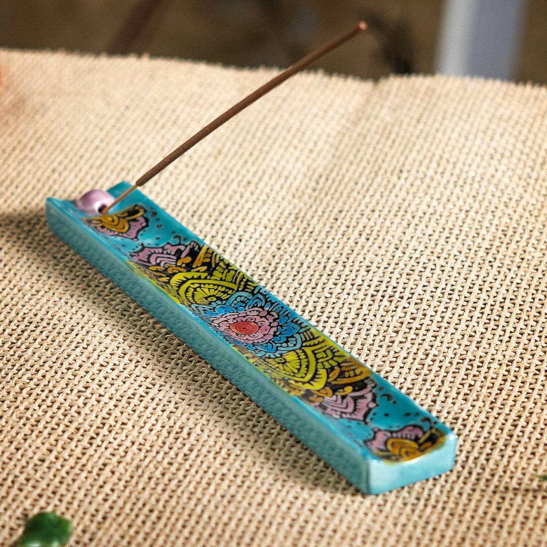 Handpainted Ceramic Incense Holder 9 inch L Mandala (1/72) - The Continental Ranch