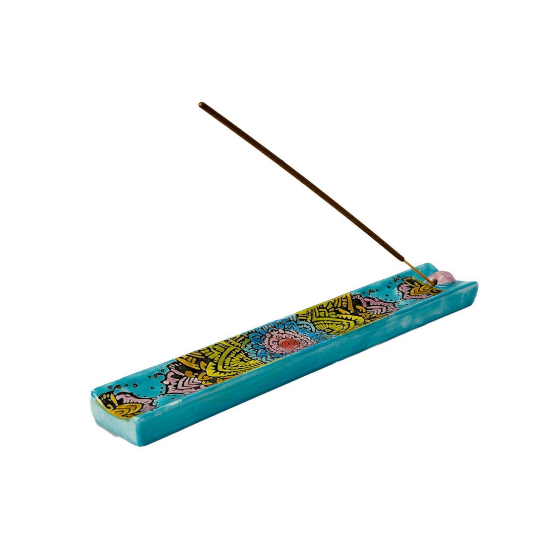 Handpainted Ceramic Incense Holder 9 inch L Mandala (1/72) - The Continental Ranch