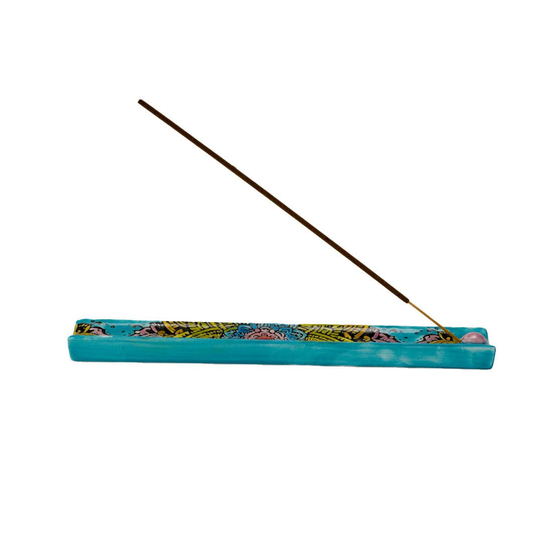 Handpainted Ceramic Incense Holder 9 inch L Mandala (1/72) - The Continental Ranch