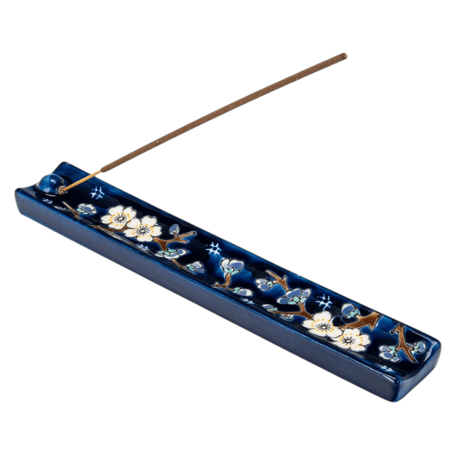 Handpainted Ceramic Incense Holder 9 inch L Plum Blossoms (1/72) - The Continental Ranch