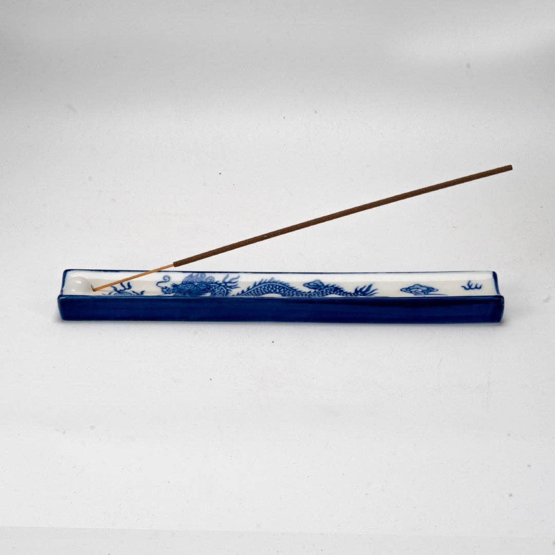 Handpainted Ceramic Incense Holder 9 inch L Ryu Dragon - The Continental Ranch