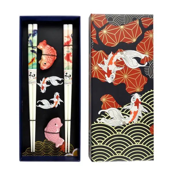 Japanese Koi Fish 2 Pair Chopsticks and Rests Set (1/100) - The Continental Ranch