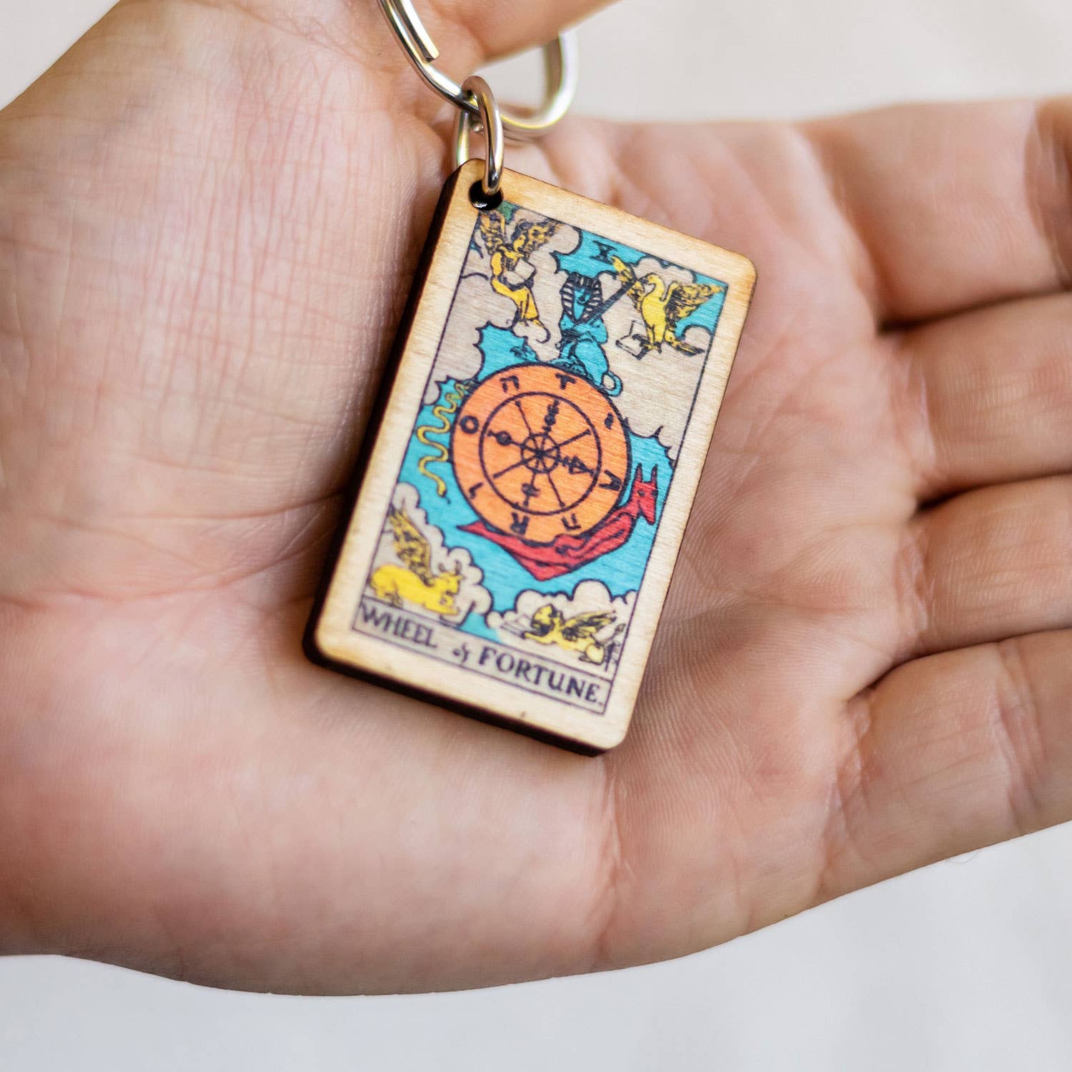 Tarot - 10 - Wheel of Fortune Full Color Wooden Keychain - The Continental Ranch