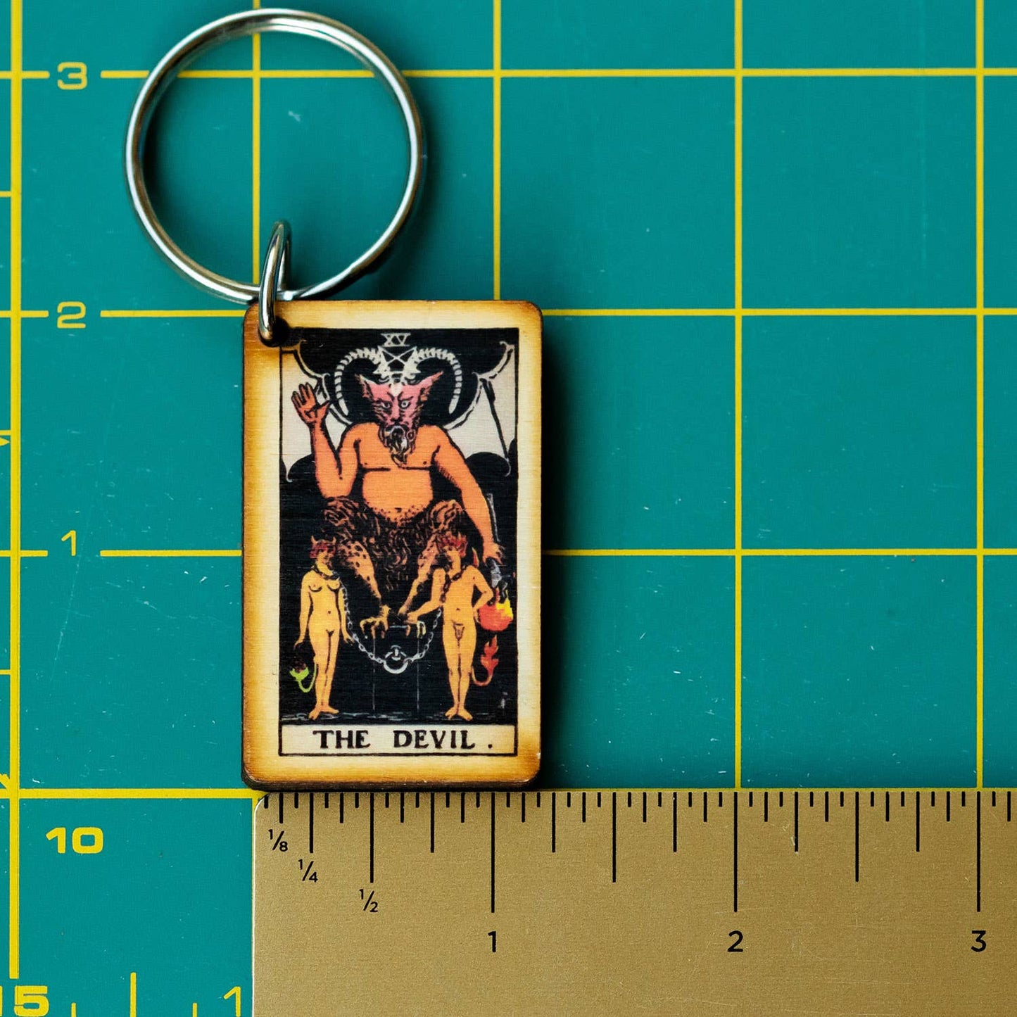 Tarot - 15 - The Devil Full Color Wooden Keychain - The Continental Ranch