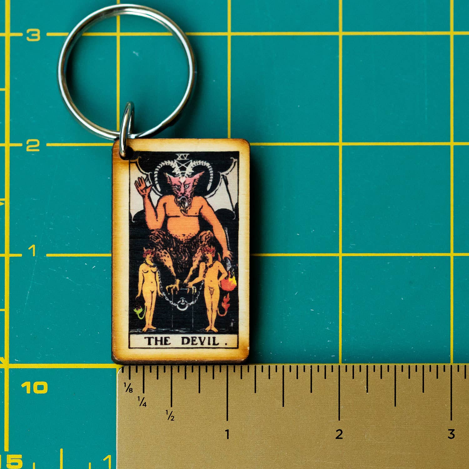 Tarot - 15 - The Devil Full Color Wooden Keychain - The Continental Ranch