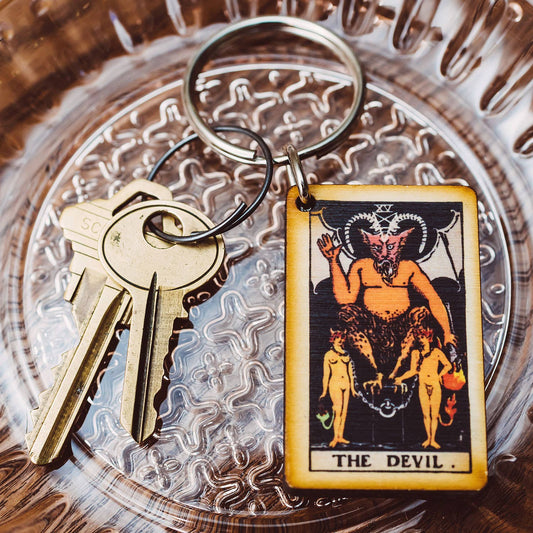 Tarot - 15 - The Devil Full Color Wooden Keychain - The Continental Ranch