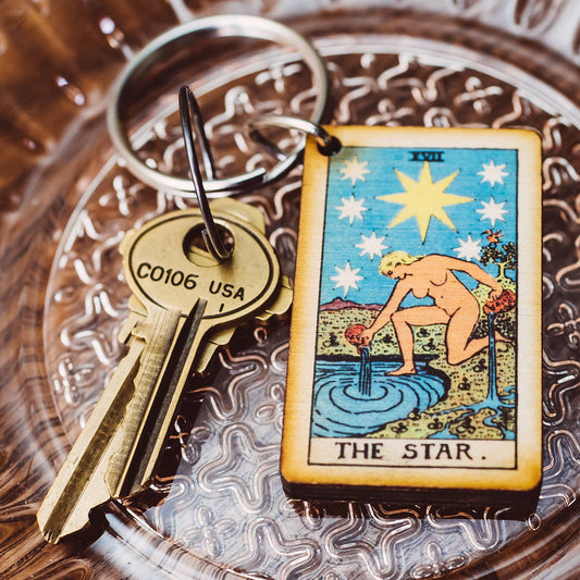 Tarot - 17 - The Star Full Color Wooden Keychain - The Continental Ranch