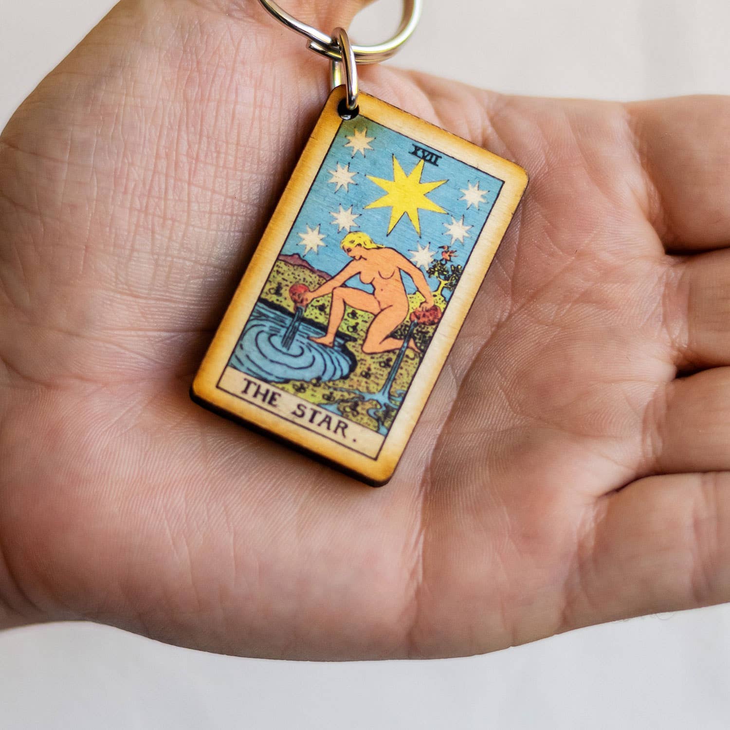 Tarot - 17 - The Star Full Color Wooden Keychain - The Continental Ranch