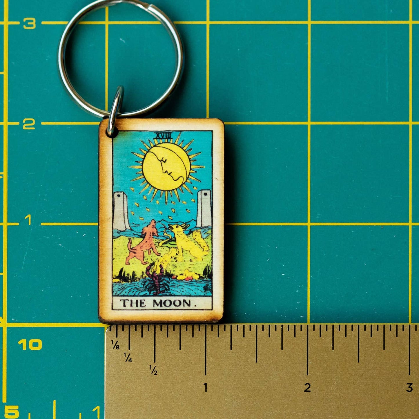 Tarot - 18 - The Moon Full Color Wooden Keychain - The Continental Ranch