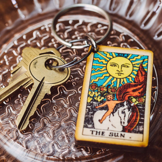 Tarot - 19 - The Sun Full Color Wooden Keychain - The Continental Ranch