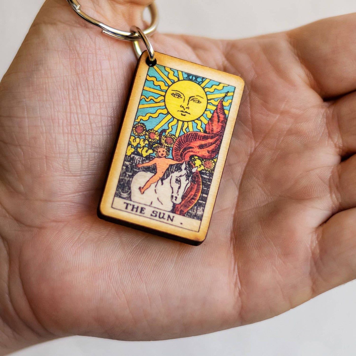 Tarot - 19 - The Sun Full Color Wooden Keychain - The Continental Ranch