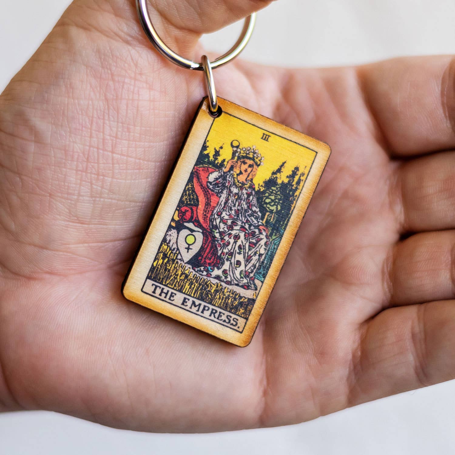 Tarot - 3 - The Empress Full Color Wooden Keychain - The Continental Ranch