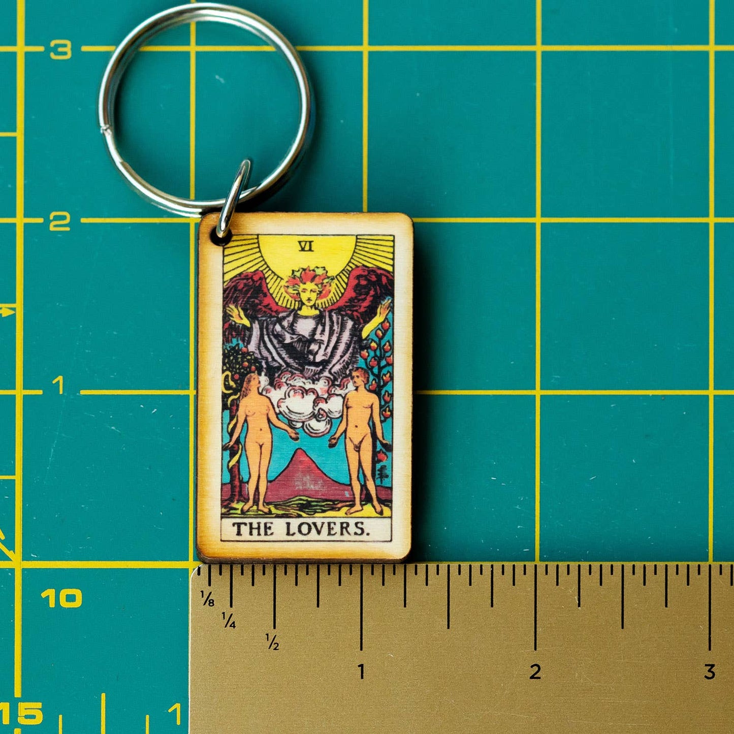 Tarot - 6 - The Lovers Full Color Wooden Keychain - The Continental Ranch