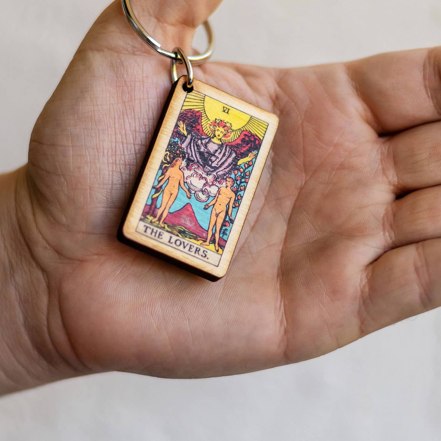 Tarot - 6 - The Lovers Full Color Wooden Keychain - The Continental Ranch