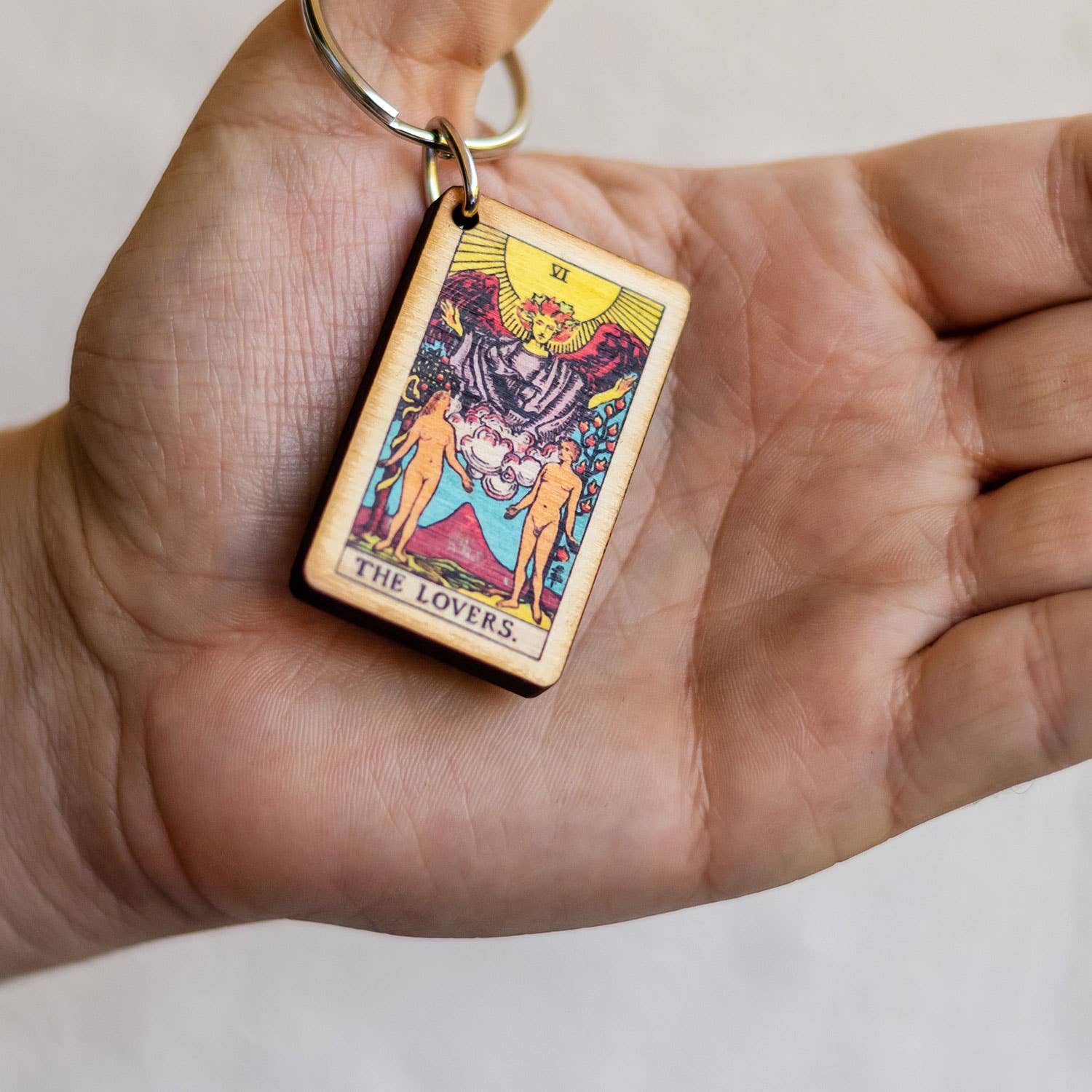 Tarot - 6 - The Lovers Full Color Wooden Keychain - The Continental Ranch